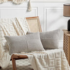Fancy Homi 2 Packs Neutral Grey Long Lumbar Decorative Throw Pillow Covers by Fancy+Homi