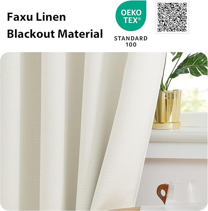 NICETOWN Natural Faux Linen Blackout Curtain Panels 24 inch Long, Thermal - Image 4