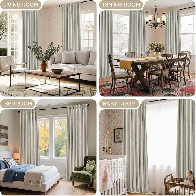 Joydeco Greyish White Pinch Pleated Thick Linen Curtains 96 Inch Long 2 Panel - Image 7