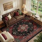 Area Rugs 6'x9' Washable Non-Slip, Floral Vintage Distress Print Pattern by RELEANY