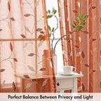 MIULEE Burnt Orange Sheer Curtains 2 Panels Embroidered Leaf Patterned Rod - Image 5
