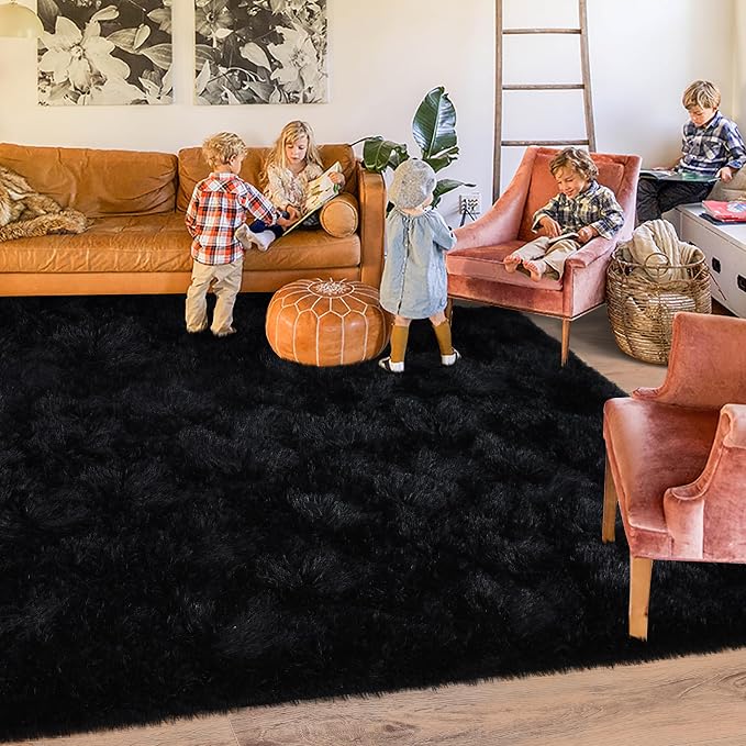 Black Rugs for Living Room 10x14, Soft Shaggy Modern Shag Area Rug for Bedroom - Image 3