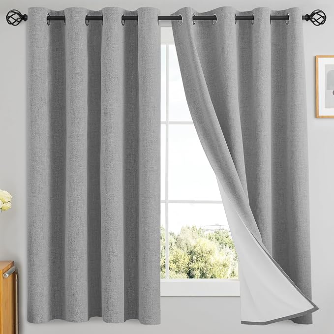 Yakamok Dove Grey Linen Curtains 100% Blackout 63 Inches Long, Room Darkening by Yakamok