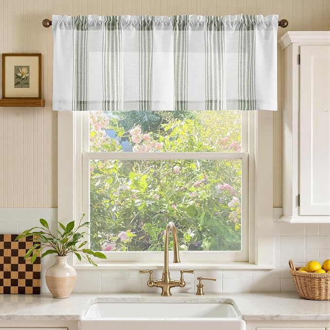 jinchan Striped Linen Valance Curtain 16 Inch Vertical Striped Valance - Image 2