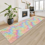 Fluffy Rainbow Rug for Girls Bedroom 2x8 Feet Kawaii Tie Dye Area Rug Colorful by JiaoBaba