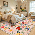 Area Rug Living Room Rugs: Floral 5x7 Washable Rug Vintage Soft Boho Non-Slip - Image 3