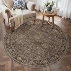 3x3 Washable Round Rug for Entryway Vintage Brown Non Slip Low Pile Carpet - Image 3