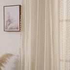 WAZZIO Boho Lace Curtains 45 Inches 2 Panel, Light Filtering Privacy Tassel & - Image 5