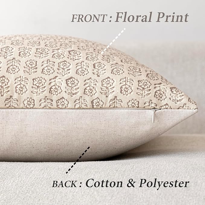 Foindtower Set of 2 Decorative Neutral Floral Print Throw Pillow Covers Vintage - Image 2