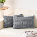 Pack of 2 Corduroy Decorative Throw Pillow Covers 12x20 InchSoft Boho Striped by Unknown