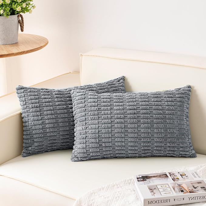 Pack of 2 Corduroy Decorative Throw Pillow Covers 12x24 Inch Soft Striped by Unknown