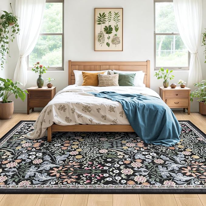 10x14 Area Rugs for Living Room: Floral Washable Rug Vintage Large Soft Boho - Image 3