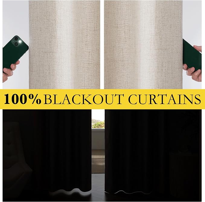 NICETOWN Oatmeal Vintage Open Linen Weave Flax Thermal Curtains, 100% Blackout - Image 3