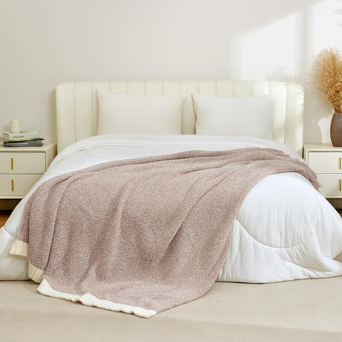 Snuggle Sac Taupe Blankets Twin Size, Reversible Super Soft Bed Blanket Warm - Image 3