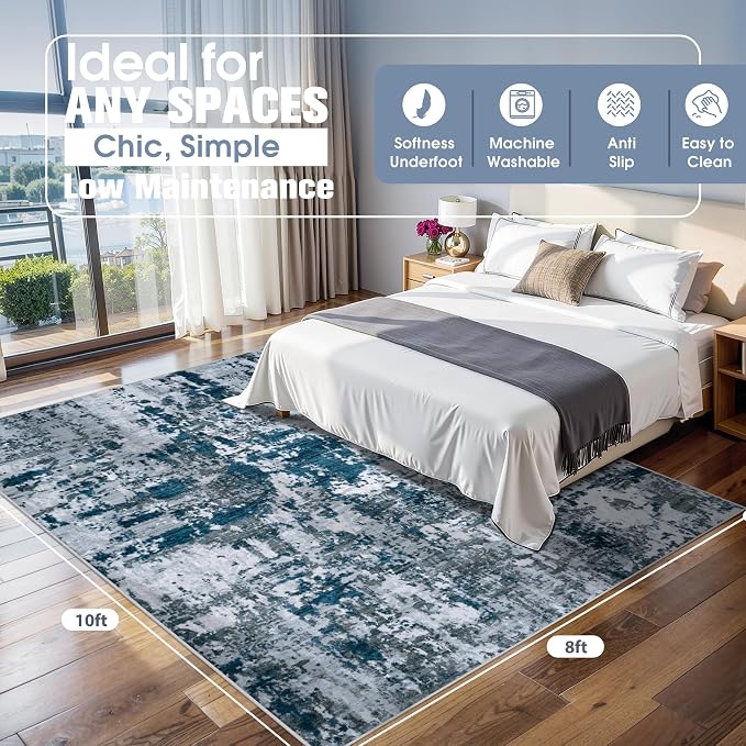 8x10 Area Rugs for Living Room Rug Washable: Abstract Large Rug for Dining Room - Image 2