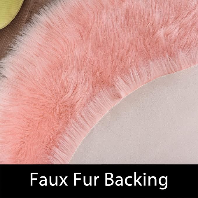 Latepis Round Pink Faux Sheepskin Fur Rug Circle Rugs 4ft Soft Fluffy Rugs - Image 3