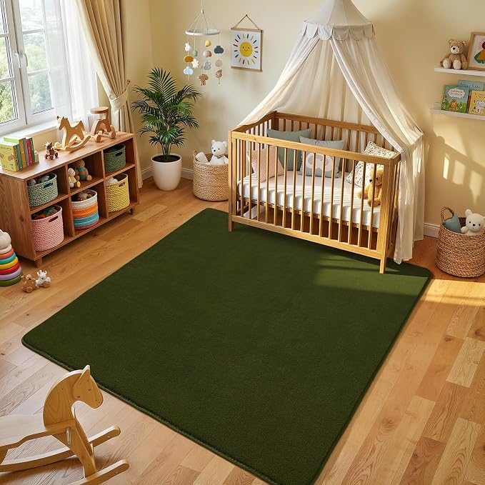 Amearea 5x5 Square Area Rugs for Bedroom Living Room, Olive Green Thickened - Image 2