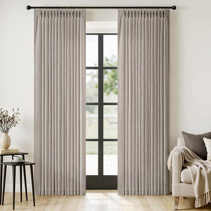 MIULEE Pinch Pleated Thick Linen Curtains 90 Inches Long 2 Panels by MIULEE