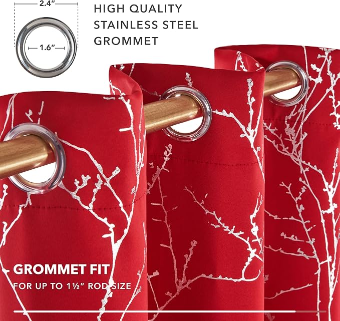 Deconovo Christmas Red Curtains, Soundproof Curtain, 52 x 63 Inch Long - Image 8