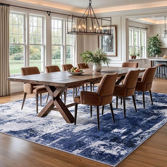 KOZYFLY Modern Abstract Area Rugs 8x10 Navy Blue Machine Washable Thin Rug - Image 2