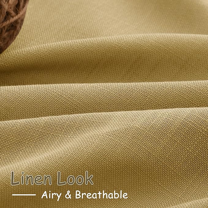 Nanspring Gold Linen Curtains Semi Sheer Gold 96 Inches Long 2 Panels Set - Image 5
