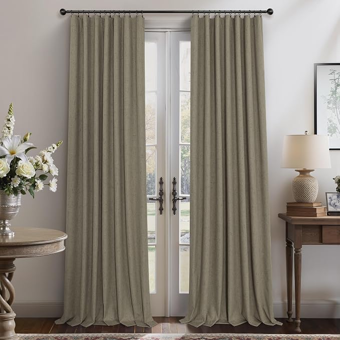 Taupe Blackout Curtains 90 Inches Long Thick Linen Patio Curtain - Image 9