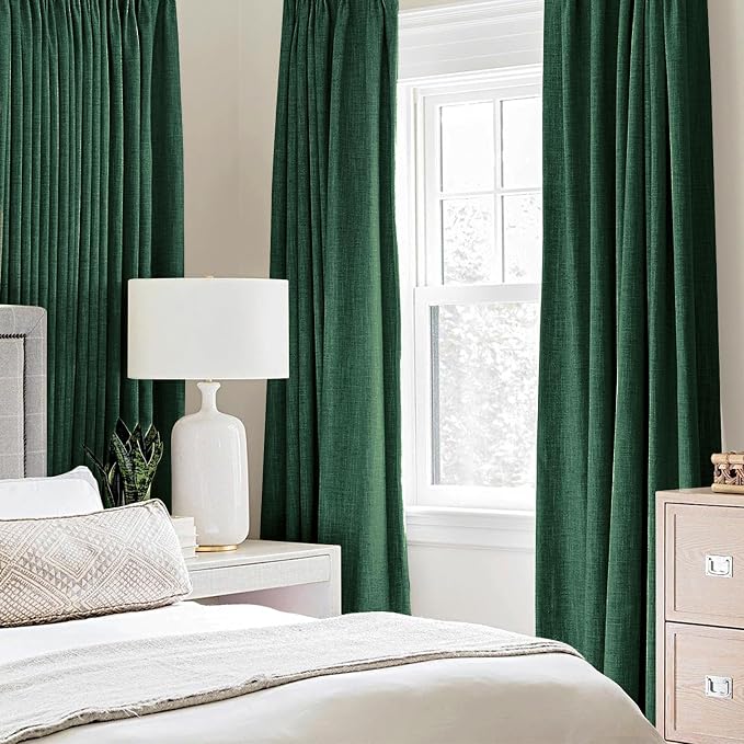 MIULEE Linen Curtains for Bedroom 100% Blackout Thermal Insulated Emerald Green - Image 2
