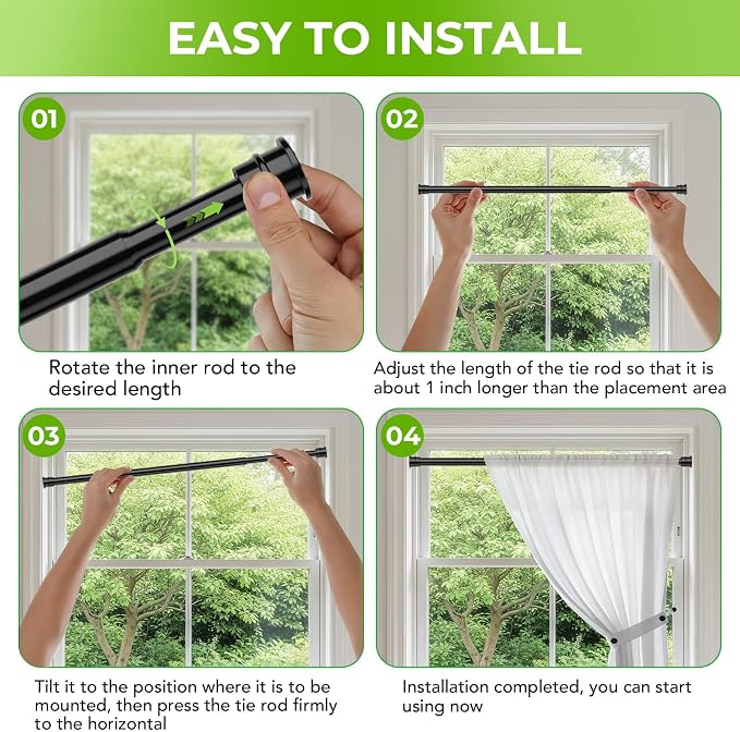 2 Pack Spring Tension Rods 28-48 Inches No Drill Tension Curtain Rods Black - Image 7