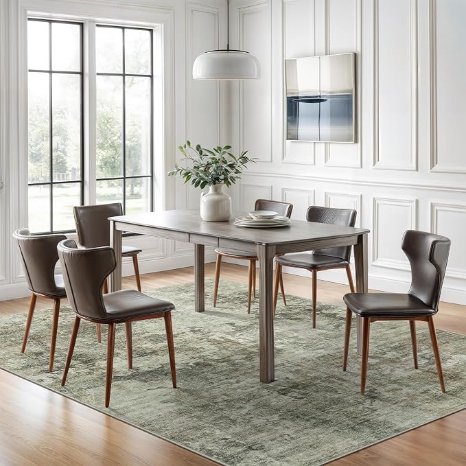Area Rug 6x9 Abstract Living Room Washable Rugs Green Black Non Slip Low Pile - Image 3