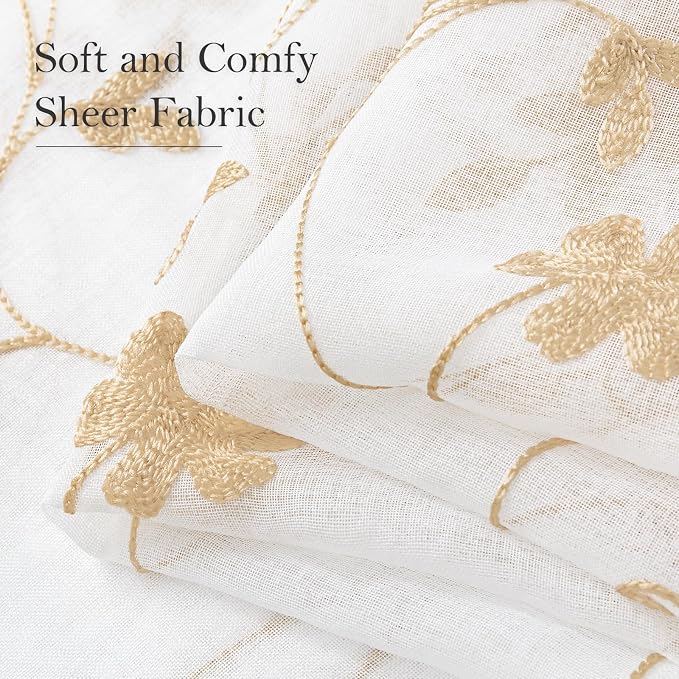 HOMEIDEAS Yellow Sheer Curtains 84 Inches Long 2 Panels Yellow and White - Image 4