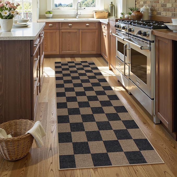Lahome Colette Checkered Easy Jute 2x8 Runner Rug, Washable Kitchen Runner Rug - Image 3