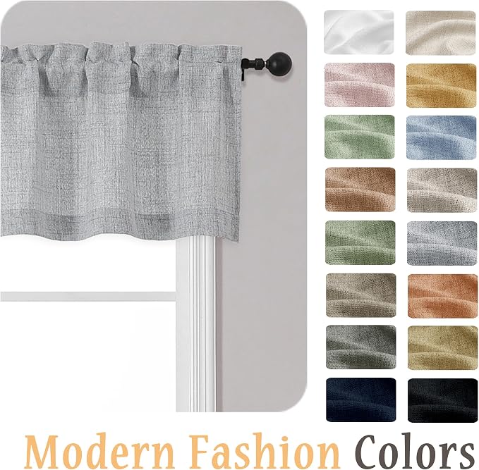 OWENIE Grey Valances for Windows 1 Pcs 18 Inch Length, Light Filtering Textured - Image 8