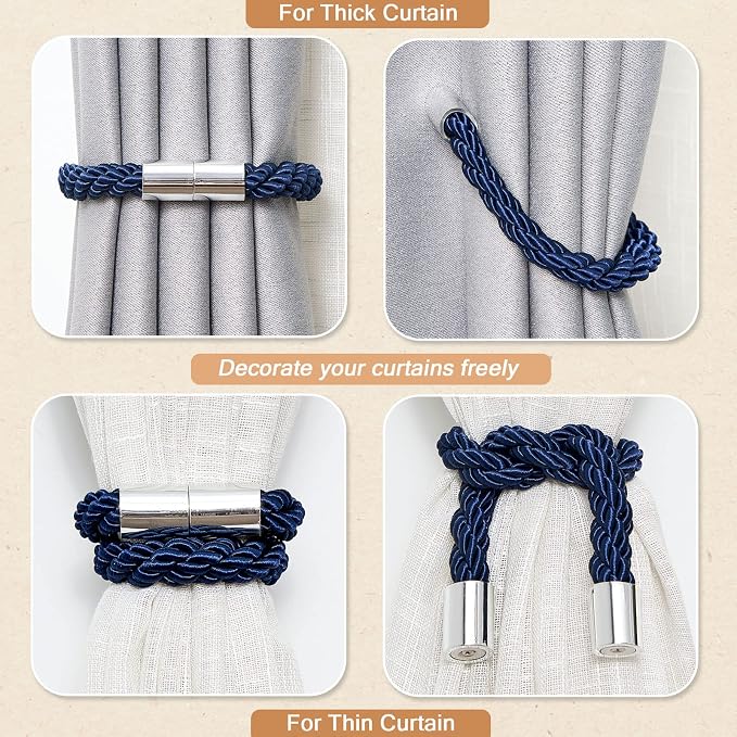 NICEEC 6 Pack Strong Magnetic Curtain Tiebacks Modern Simple Style Drape Tie - Image 6