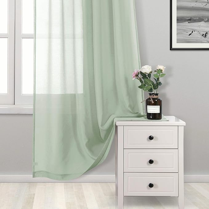 DWCN Bean Green Sheer Curtains for Kitchen Windows - Image 3