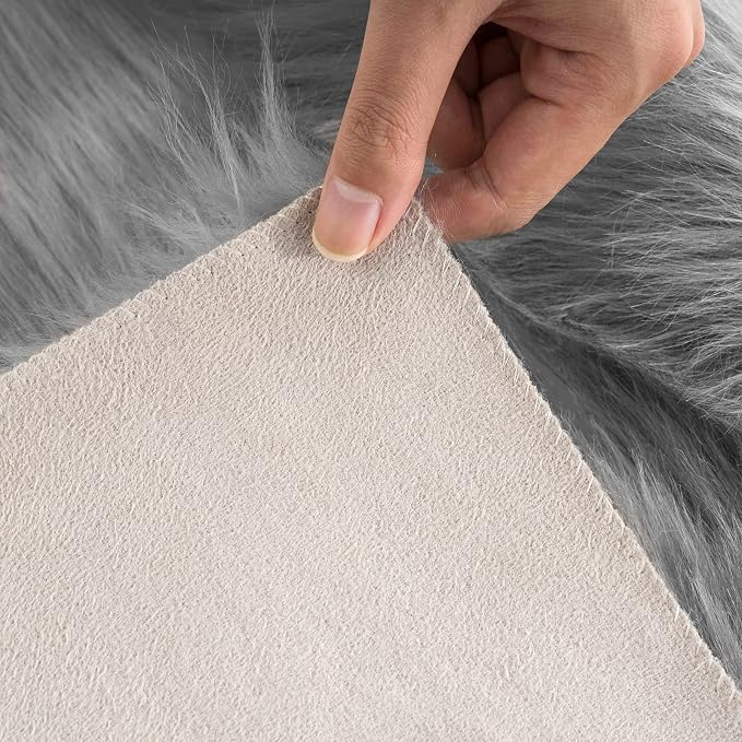 Ciicool Faux Sheepskin Rugs Soft Faux Fur Rug Grey Fluffy Chair Couch Cover - Image 8