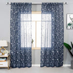 AmHoo 2 Panels Embroidered Leaf Pattern Semi Sheer Curtains Foliage Floral - Image 2