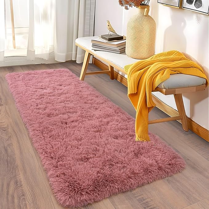 Soft Runner Rugs for Bedroom Hallways, 2x5 Blush Pink Fluffy Shag Throw Area - Image 3