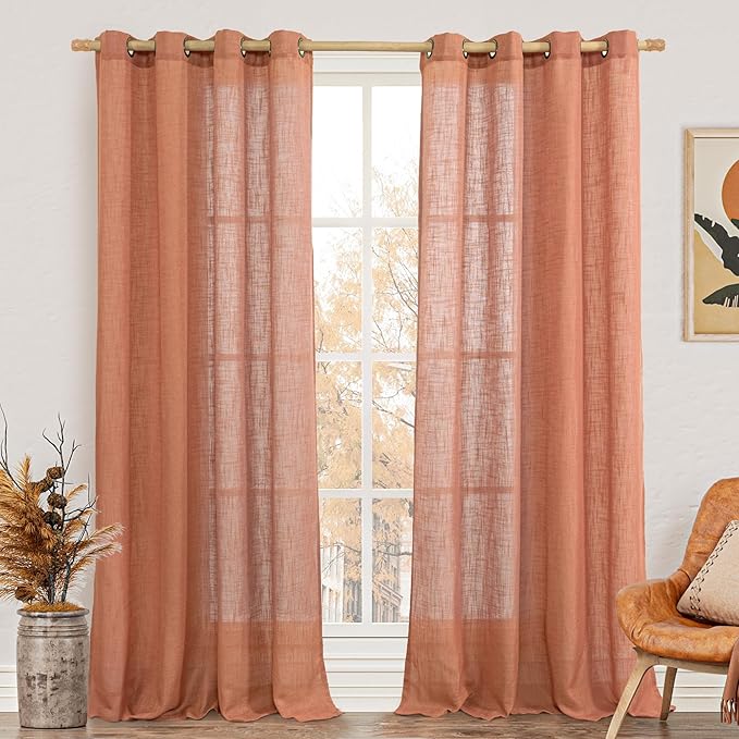 LAMIT Terracotta Linen Curtains 84 Inch Length 2 Panels by LAMIT