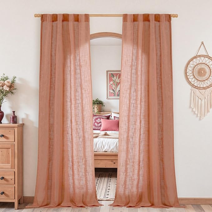 LAMIT Terracotta Linen Curtains 80 inch Length 2 Panels, Light Filtering Semi by LAMIT