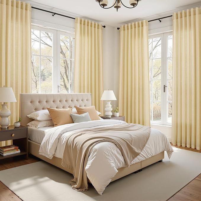 Nanspring Cream Yellow Linen Curtains 102 Inches Long - Image 8