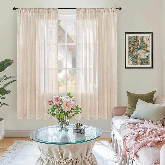 BGment 63 Inches Long Burlap Linen Semi Sheer Curtains - Image 2