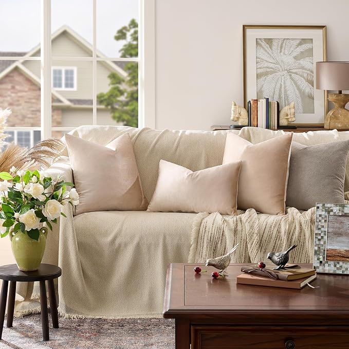 GIGIZAZA 22x22 Beige Pillow Covers: Pack of 2 Champagne Vintage Throw Pillows - Image 2