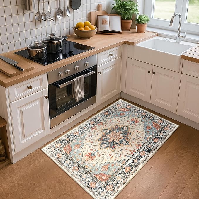 RELEANY Area Rugs 2'x3' Washable Non-Slip, Floral Vintage Distress Print - Image 8