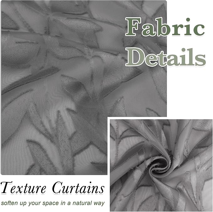 Lecloud Leia Living Room Charcoal Grey Sheer Curtains 45 Inches Length 2 Panels - Image 7