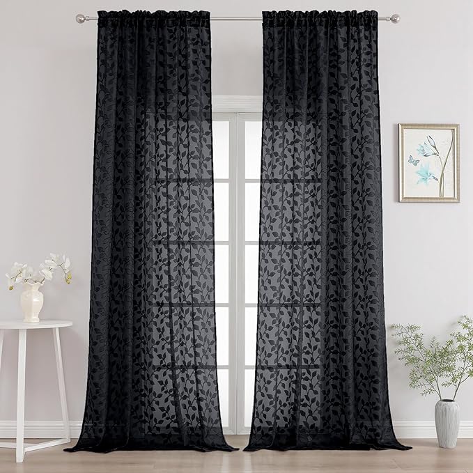 Chyhomenyc Extra Long Black Sheer Curtains 120 Inch Length 2 Panels Set by Chyhomenyc