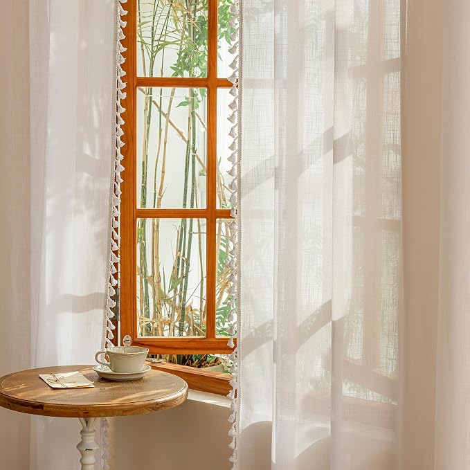 MYSKY HOME 72 Inches Long Semi Boho Sheer White Door Curtains - Image 6