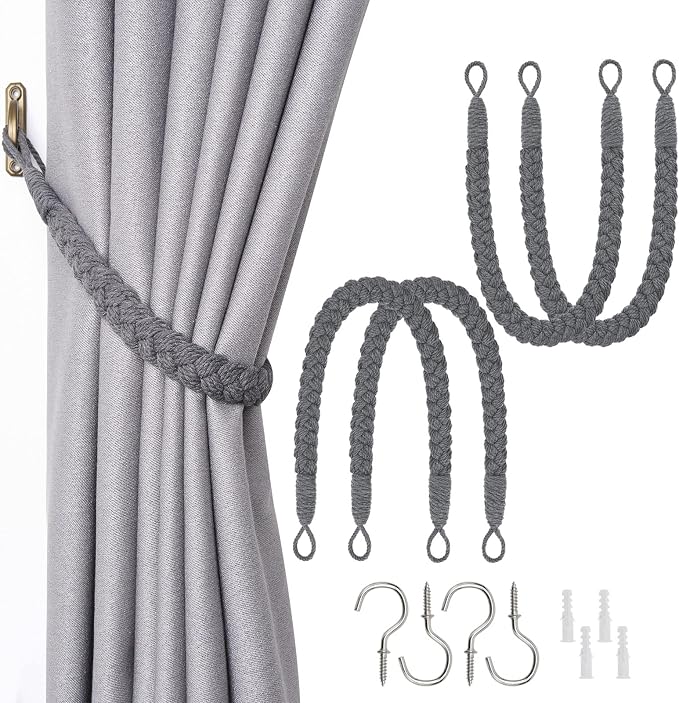 NICEEC 4 Pack Natural Cotton Rope Curtain Tiebacks Elegant Boho Style by NICEEC