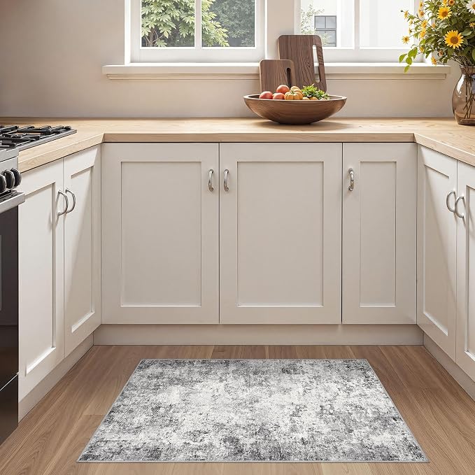 2x3 Entryway Area Rug: Washable Neutral Modern Abstract Small Rug - Image 3