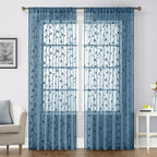 HOMEIDEAS Cyan Blue Sheer Curtains 52 X 96 Inches Length 2 Panels Embroidered by HOMEIDEAS