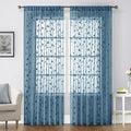 HOMEIDEAS Cyan Blue Sheer Curtains 52 X 84 Inches Length 2 Panels Embroidered by HOMEIDEAS